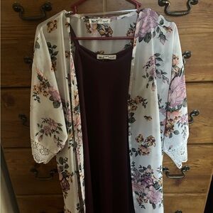 Wallflower Floral Kimono with Burgundy Dress